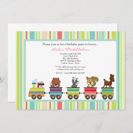 5x7 Dierentrein Ride Birthday Party nodigt uit Kaart (Voorkant / Achterkant)