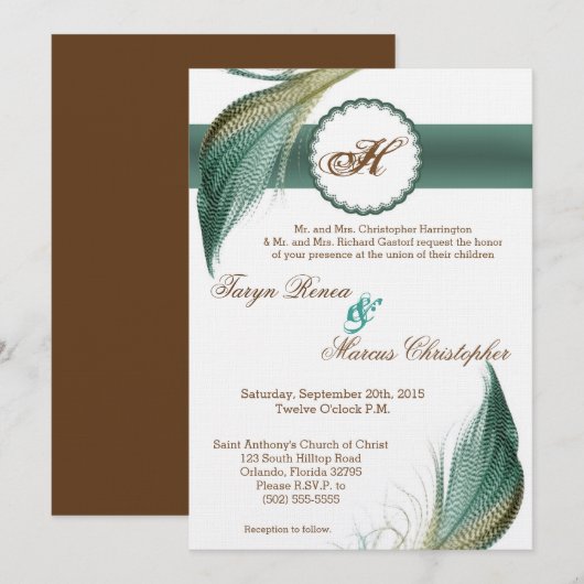 5x7 dierlijke kwartel veer vogel bruiloft uitnodig kaart (Voorkant / Achterkant)