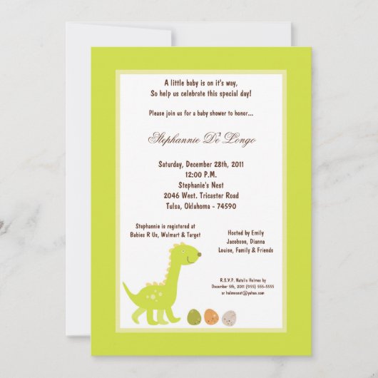 5x7 Dinosaur Baby shower Uitnodiging (Voorkant)