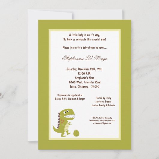 5x7 Dinosaur Baby shower Uitnodiging (Voorkant)