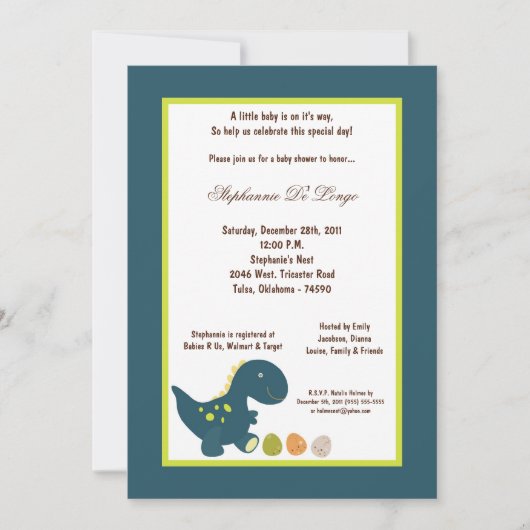 5x7 Dinosaur Baby shower Uitnodiging (Voorkant)