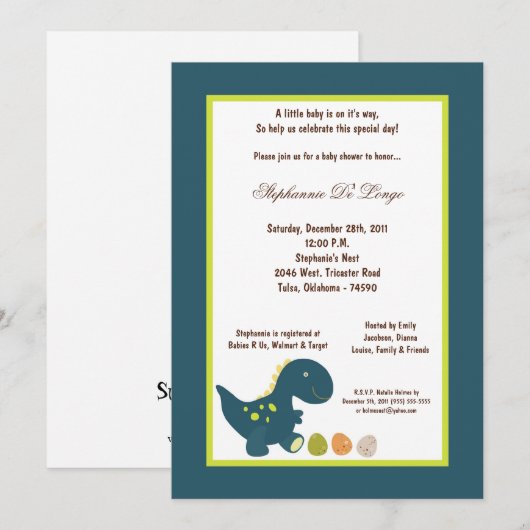 5x7 Dinosaur Baby shower Uitnodiging (Voorkant / Achterkant)