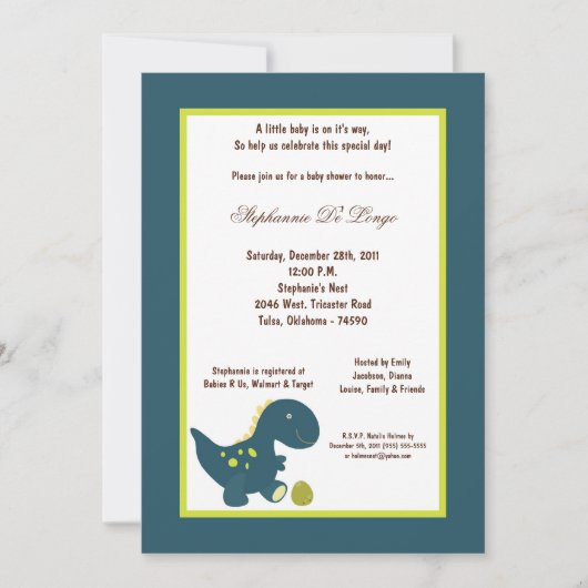 5x7 Dinosaur Baby shower Uitnodiging (Voorkant)