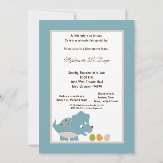 5x7 Dinosaur Baby shower Uitnodiging (Voorkant)