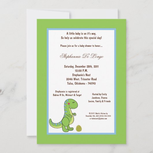 5x7 Dinosaur Baby shower Uitnodiging (Voorkant)