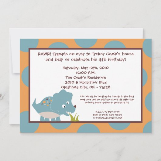 5x7 Dinosaur Dino Tricer Birthday Party Invitation Kaart (Voorkant)