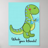 5x7 Dinosaur Wash Your Hands Bathroom Wall Art Poster (Voorkant)
