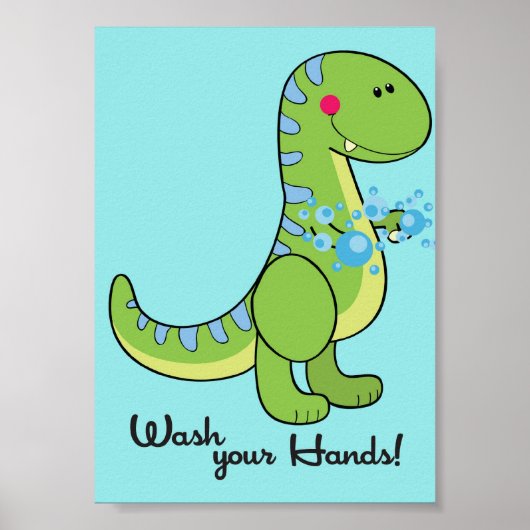 5x7 Dinosaur Wash Your Hands Bathroom Wall Art Poster (Voorkant)