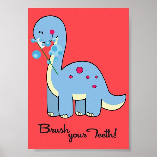 5x7 Dinosaur WorBrush Your Teeth Bathroom Wall Art Poster (Voorkant)