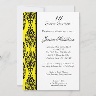 5x7 Donkergele Damask Birthday Party Invitation Kaart