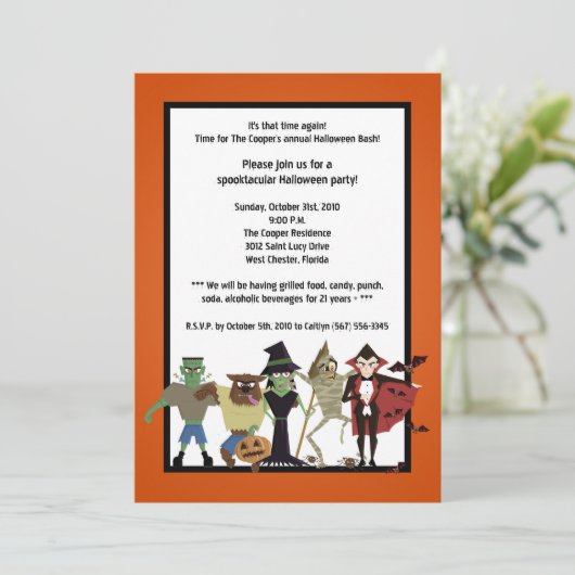 5x7 DraculaMonster Halloween Bash Party Invitation Kaart (Staand voorkant)
