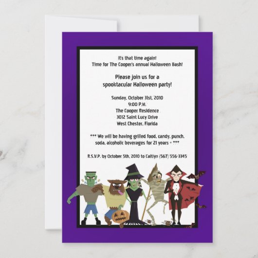 5x7 DraculaMonster Halloween Bash Party Invitation Kaart (Voorkant)