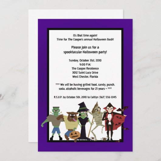 5x7 DraculaMonster Halloween Bash Party Invitation Kaart (Voorkant / Achterkant)