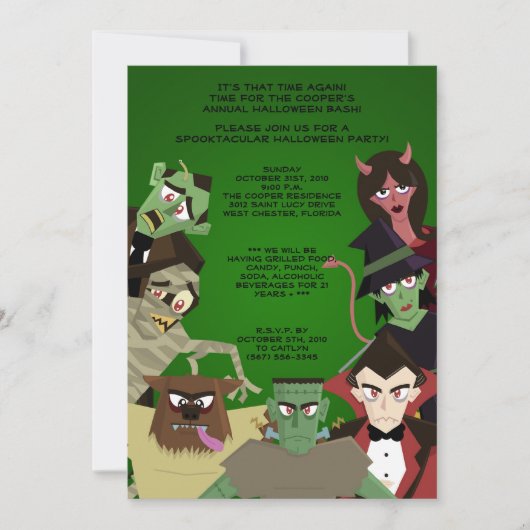 5x7 DraculaMonster Halloween Bash Party Invitation Kaart (Voorkant)