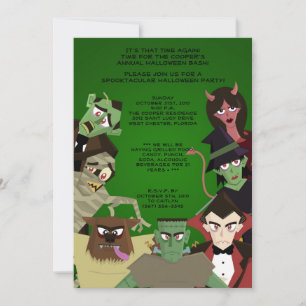 5x7 DraculaMonster Halloween Bash Party Invitation Kaart