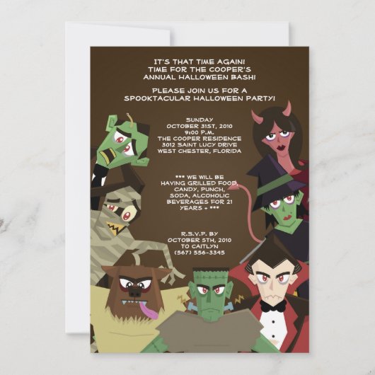 5x7 DraculaMonster Halloween Bash Party Invitation Kaart (Voorkant)