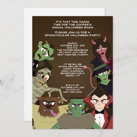 5x7 DraculaMonster Halloween Bash Party Invitation Kaart (Voorkant / Achterkant)