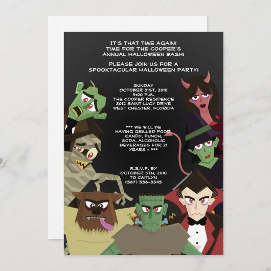 5x7 DraculaMonster Halloween Bash Party Invitation Kaart (Voorkant / Achterkant)