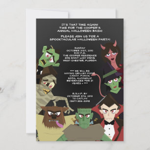 5x7 DraculaMonster Halloween Bash Party Invitation Kaart