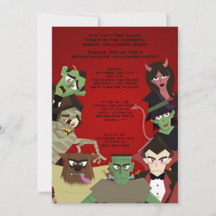5x7 DraculaMonster Halloween Bash Party Invitation Kaart