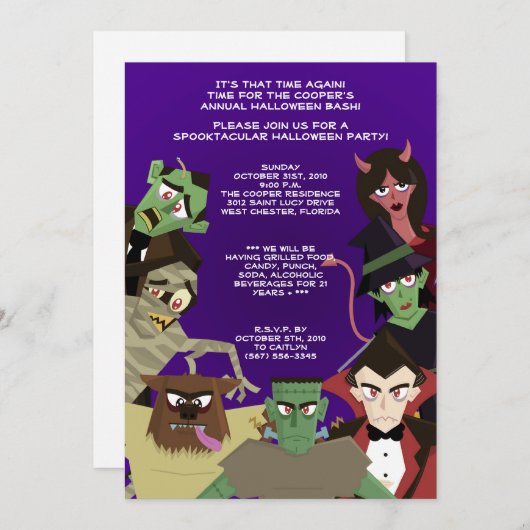 5x7 DraculaMonster Halloween Bash Party Invitation Kaart (Voorkant / Achterkant)