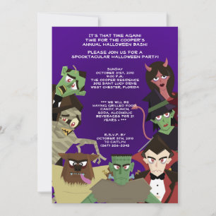 5x7 DraculaMonster Halloween Bash Party Invitation Kaart