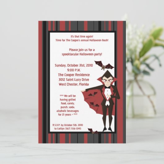 5x7 DraculaMonster Halloween Bash Party Invitation Kaart (Staand voorkant)