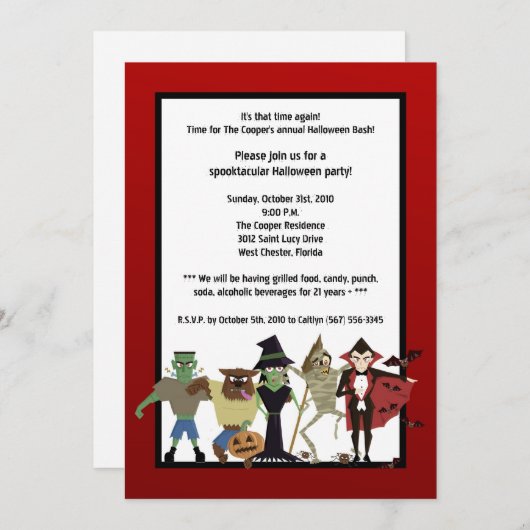 5x7 DraculaMonster Halloween Bash Party Invitation Kaart (Voorkant / Achterkant)