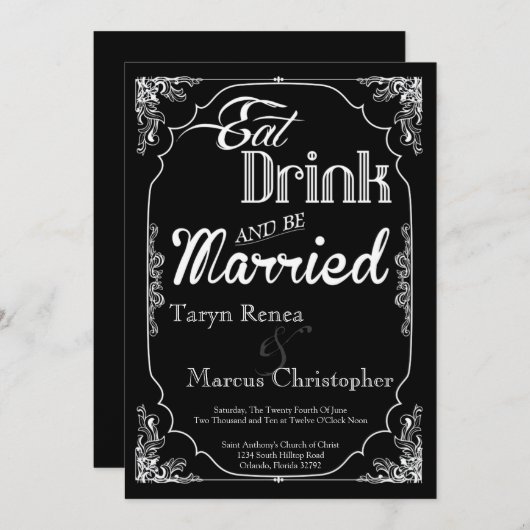 5x7 Eat Drink wordt huwelijksreis uitnodigen op ee Kaart (Voorkant / Achterkant)