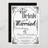 5x7 Eet Drink Trouwen Witte Trouwuitnodiging Kaart (Voorkant / Achterkant)