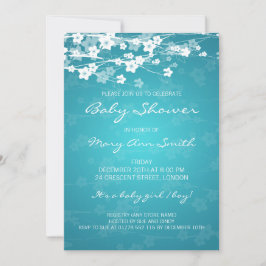 5x7 Elegant Baby shower Cherry Blossom Turquoise Kaart