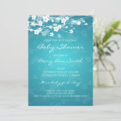 5x7 Elegant Baby shower Cherry Blossom Turquoise Kaart (Staand voorkant)