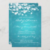 5x7 Elegant Baby shower Cherry Blossom Turquoise Kaart (Voorkant / Achterkant)