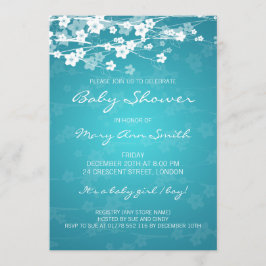 5x7 Elegant Baby shower Cherry Blossom Turquoise Kaart