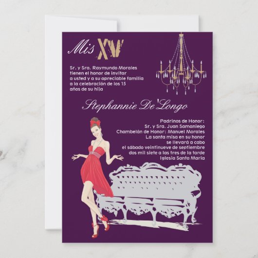 5x7 Elegant Party Quinceanera Birthday Uitnodiging (Voorkant)