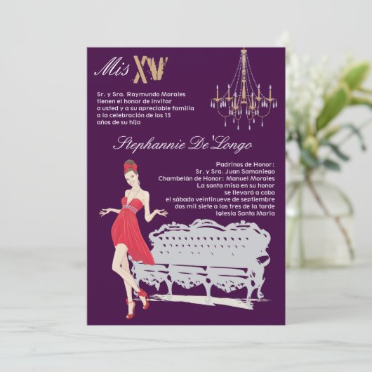 5x7 Elegant Party Quinceanera Birthday Uitnodiging (Staand voorkant)