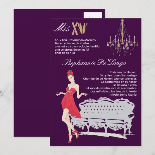 5x7 Elegant Party Quinceanera Birthday Uitnodiging (Voorkant / Achterkant)