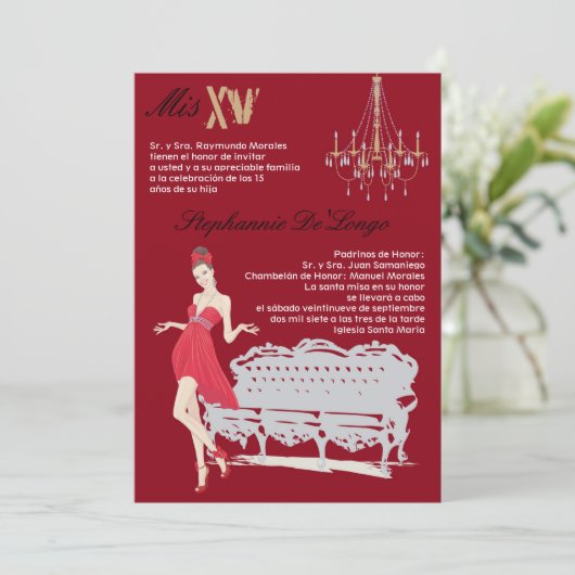 5x7 Elegant Party Quinceanera Birthday Uitnodiging (Staand voorkant)