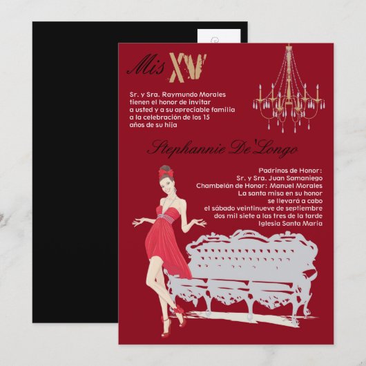 5x7 Elegant Party Quinceanera Birthday Uitnodiging (Voorkant / Achterkant)