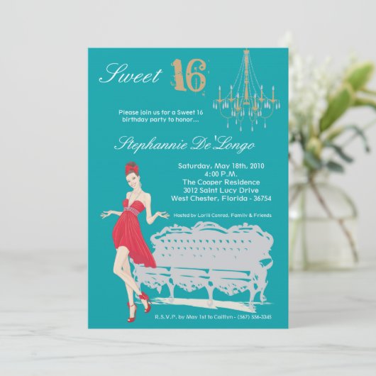 5x7 Elegant Party Sweet 16 Verjaardag Uitnodiging (Staand voorkant)