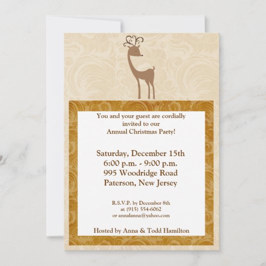 5x7 Elegant Reindeer Golden Scroll Uitnodiging (Voorkant)