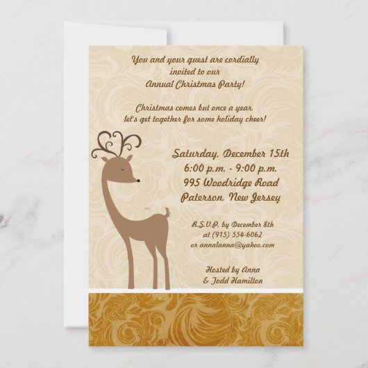 5x7 Elegant Reindeer Golden Scroll Uitnodiging (Voorkant)