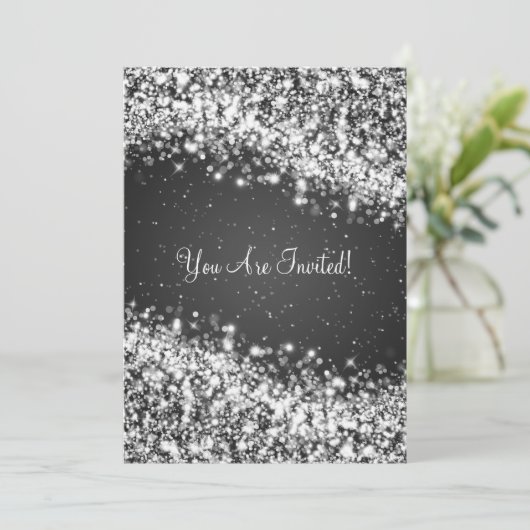 5x7 Elegant Weddenschap Sparging Wave Black Kaart (Staand voorkant)