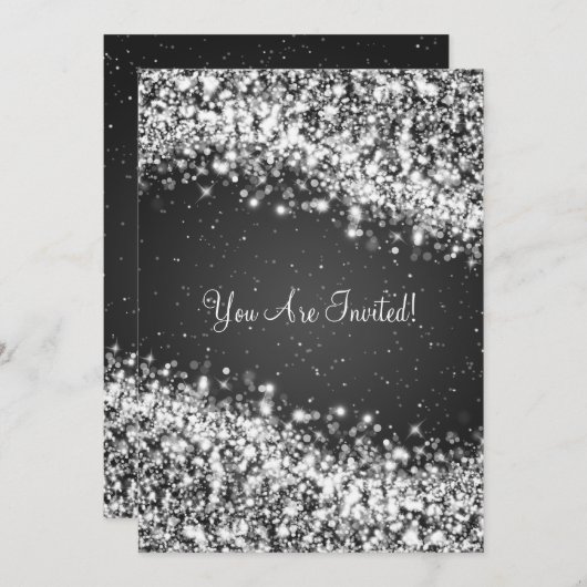 5x7 Elegant Weddenschap Sparging Wave Black Kaart (Voorkant / Achterkant)