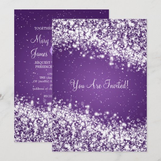 5x7 Elegante bruiloft sprankelende golf Paarse Kaart (Voorkant / Achterkant)