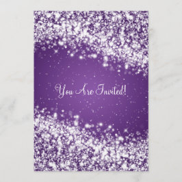 5x7 Elegante bruiloft sprankelende golf Paarse Kaart