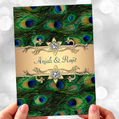 5x7 Emerald Green Elegant Peacock Wedding Kaart