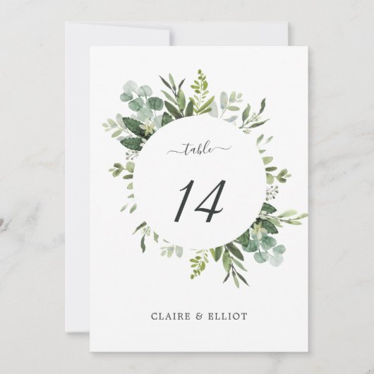 5x7 Eucalyptus Green Foliage Weddenschap Table Num Kaart (Voorkant)
