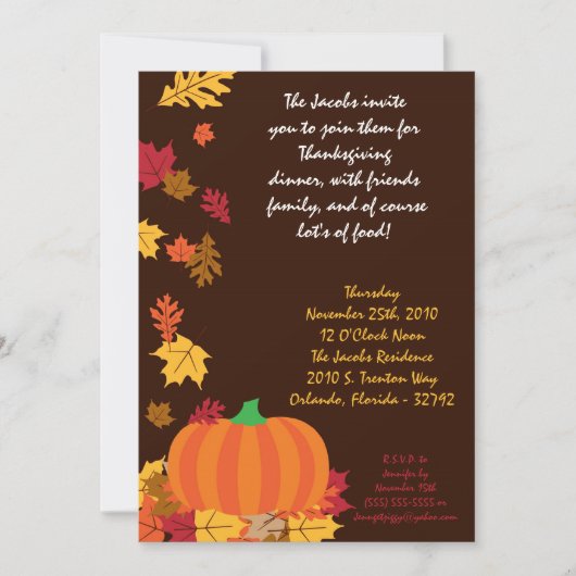 5x7 Fall Leaves Pumpkin Thanksgiving Invitation Kaart (Voorkant)