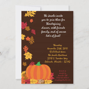5x7 Fall Leaves Pumpkin Thanksgiving Invitation Kaart